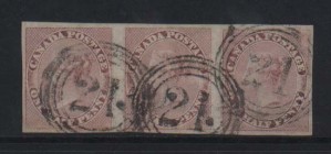 Canada #8 XF Used Strip Of Three **With Certificate**