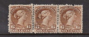 Canada #27a VF Used Strip Of Three