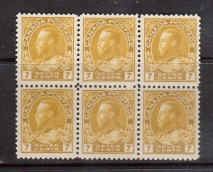 Canada #113iv XF Mint Gem Block Of Six **With Cert.**