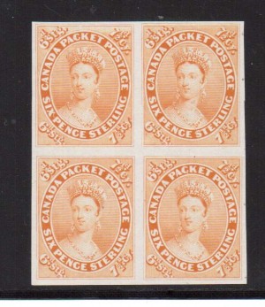 Canada #9TCiii XF Proof Block In Orange Yellow On India Paper
