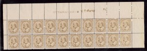 Canada #92iii NH Mint Complete Top Margin Plate #2 Block Of Twenty