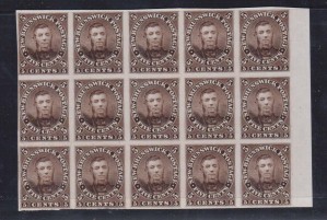 New Brunswick #5P XF Proof Block Of 15 On India Paper