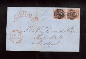 Canada #1 (Two Copies) On Cover To NY **With Certificate**