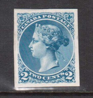 Canada #36e XF Essay In Blue On India Paper On Card