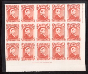 Newfoundland #33P XF LR Margin Proof Block Of 15 Showing Imprints