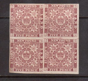 Newfoundland #5 XF Mint Block **With Certificate**