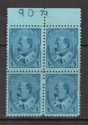 Canada #91 VF Mint Plate #71 Variety Block **With Certificate**