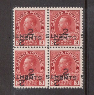Canada #140c VF/NH Double Surcharge Block **With Certificate**