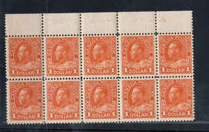 Canada #122 Mint Plate #A-1 Very Fine Never Hinged Top Block Of Ten