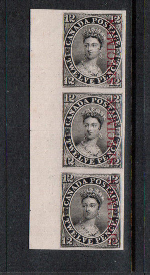 Canada #3Pi Superb Sheet Margin Proof Vertical Strip Of Three India On Card