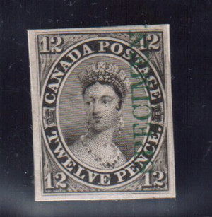 Canada #3Piii Very Fine Plate Proof India On Card With Rare Green Specimen Overprint