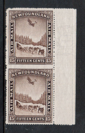 Newfoundland #C9b VF Mint Vertical Pair Imperf **With Certificate**