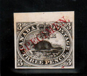 Canada #1TCiv XF Plate Proof In Black With Diagonal Specimen In Carmine