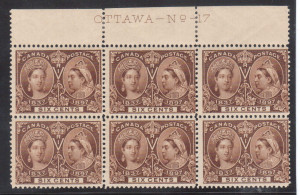 Canada #55 Mint Top Plate Block Of Six