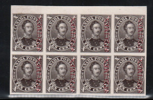 Canada #16Pi & Variety XF Proof Block Of Eight