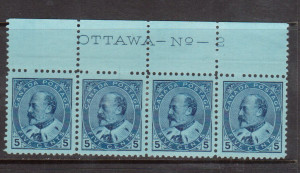 Canada #91 XF Mint Plate #2 Top Strip Of Four **With Certificate**