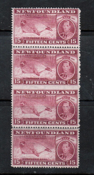 Newfoundland #239a XF Mint Vertical Imperf Strip Of Four **With Certificate**