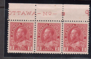 Canada #106b XF/NH Pink Shade Scarce Plate #2 Strip Of Three **With Cert.**